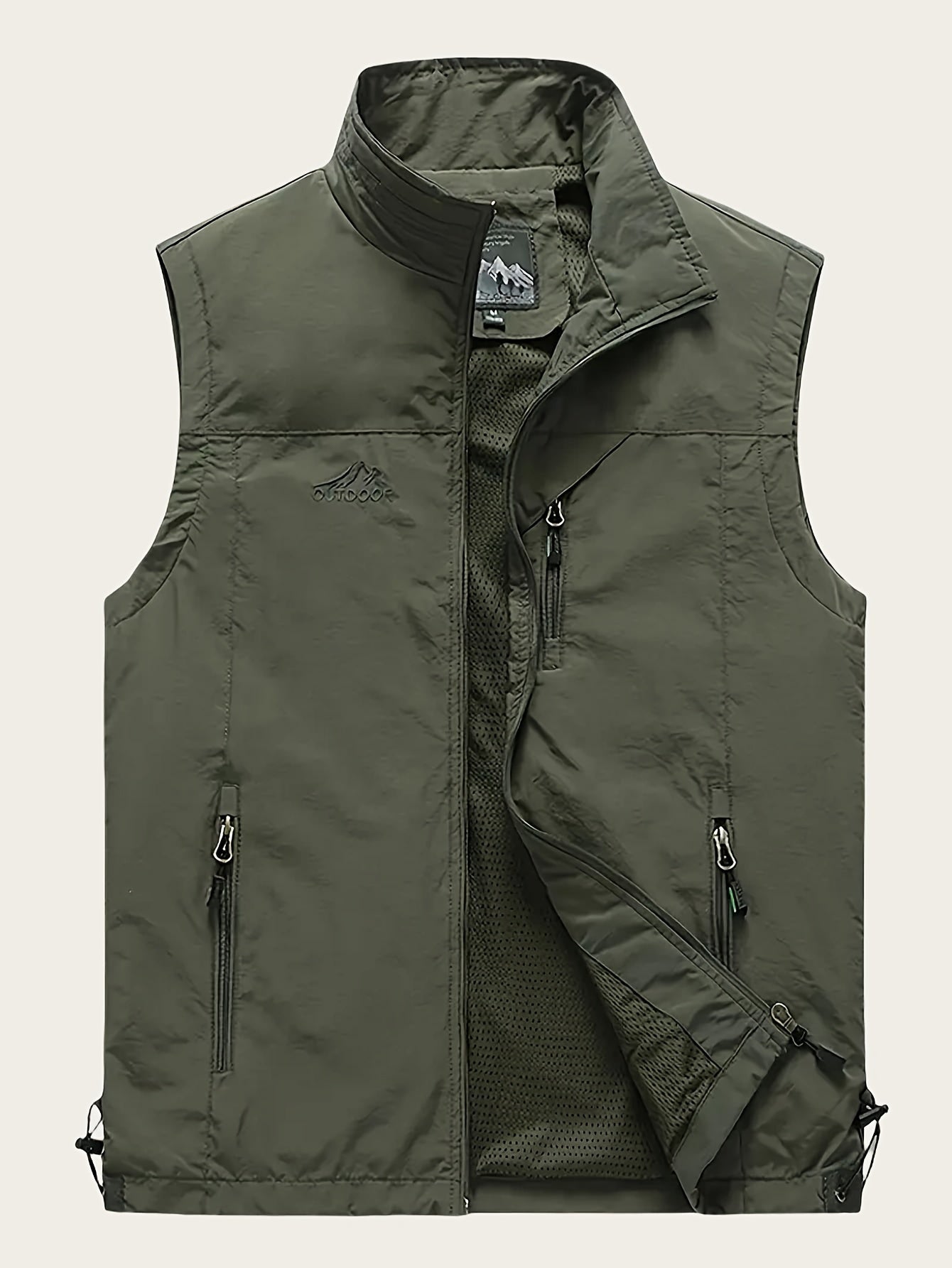 Erkaklar uchun ochiq havoda sport jileti, tez quriydigan poliamid, ko'p cho'ntaklar, piyoda yurish, baliq ovlash va fotosurat uchun zip-up turli xil yelka - bir rangda, oddiy moslama, to'qilgan polyester astar bilan.