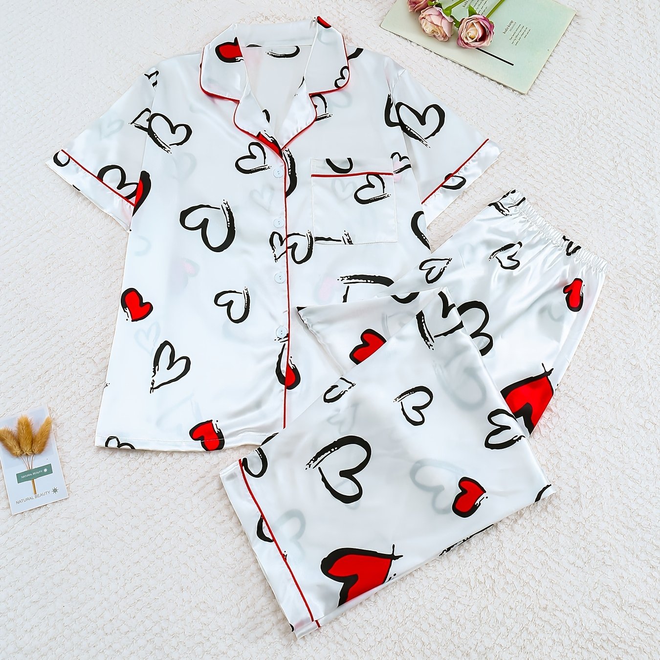 Пижама из сатина с леопардовым принтом для женщин, топ с коротким рукавом, длинные штаны, неэластичный полиэстер спандекс, ночная одежда