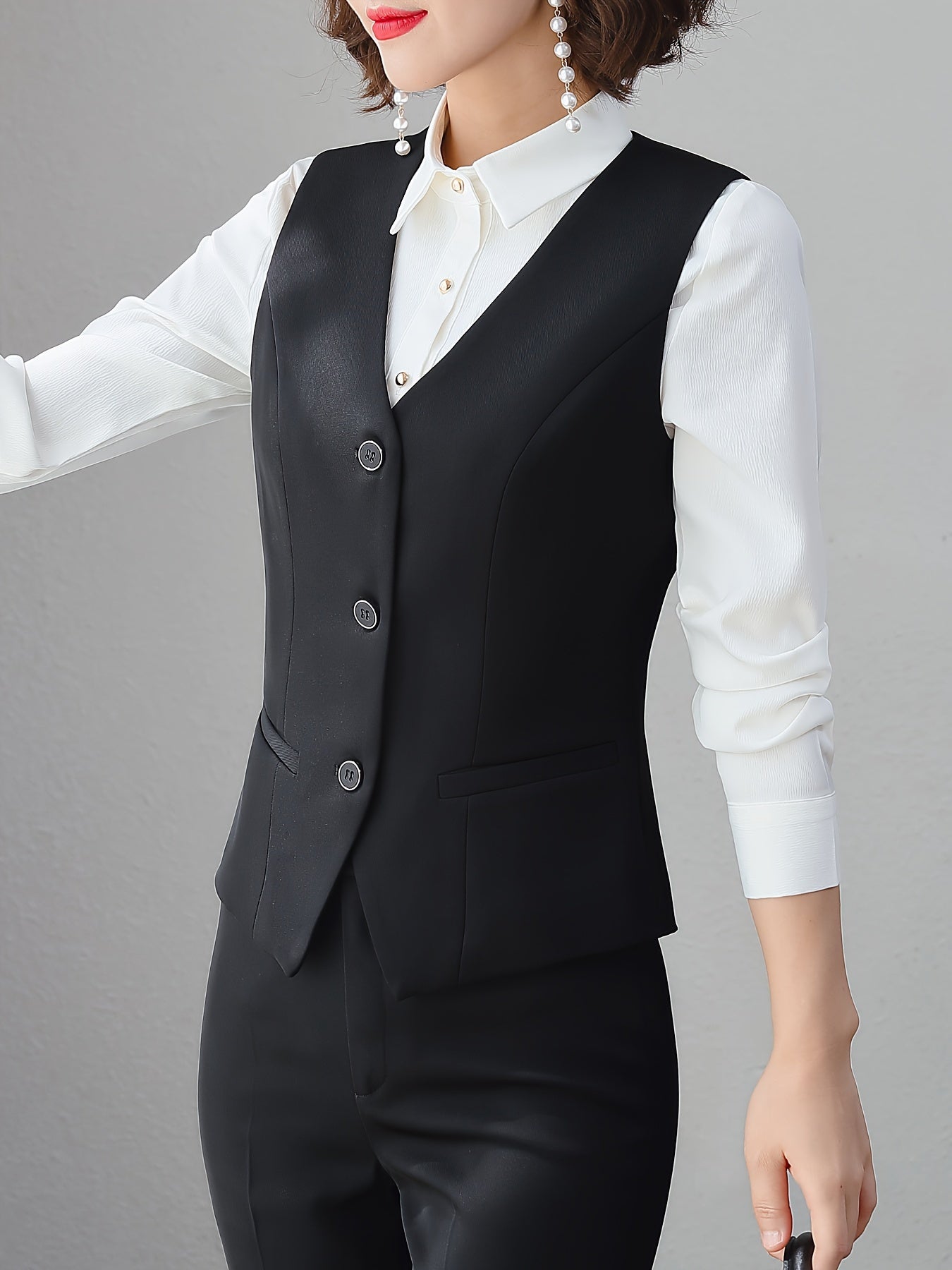 Women's Sleeveless V-Neck Blazer with Tie Back Polyester Elastane Dark Blue