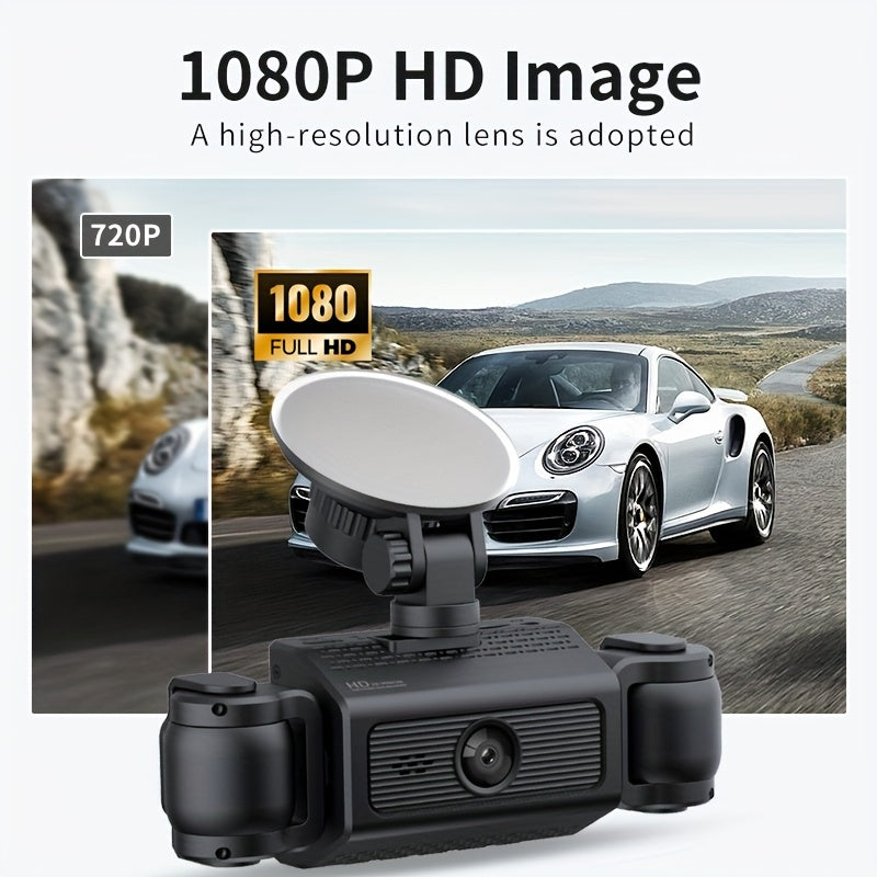 4-kanalli HD 1080P Dash Cam to'plami keng burchakli linza bilan, kechqurun ko'rish, aylantiriladigan yozuv, G-sensor bilan qora rangda