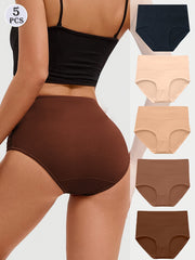 Women's High Waist Cotton Briefs 5-Pack Breathable Solid Color Underwear