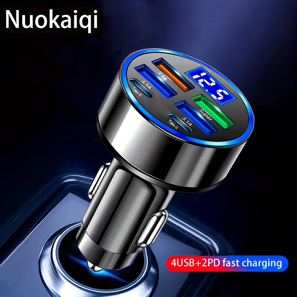 6-в-1 Быстрая зарядка для автомобиля с LED-дисплеем, двойной USB PD QC3.0