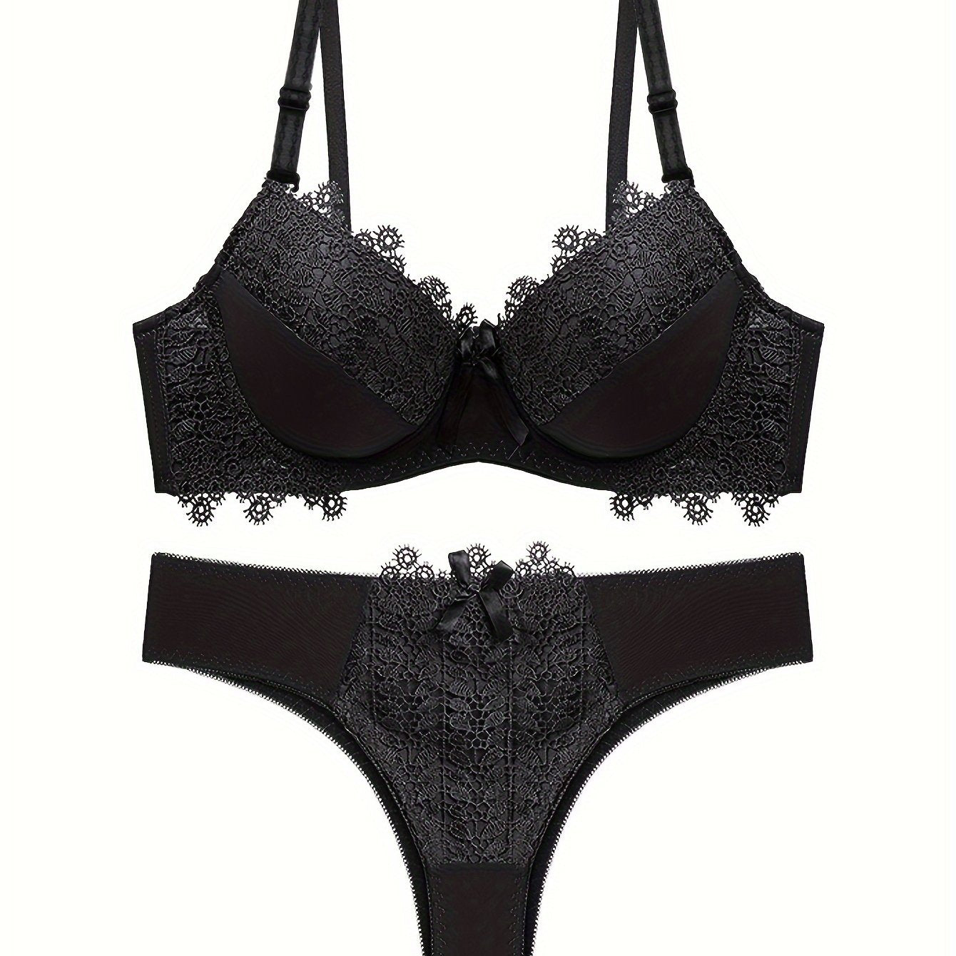 Контрастный кружевной бюстгальтер и трусики, бюстгальтер с эффектом пуш-ап и комплект с бантами, женское нижнее белье и трусы.