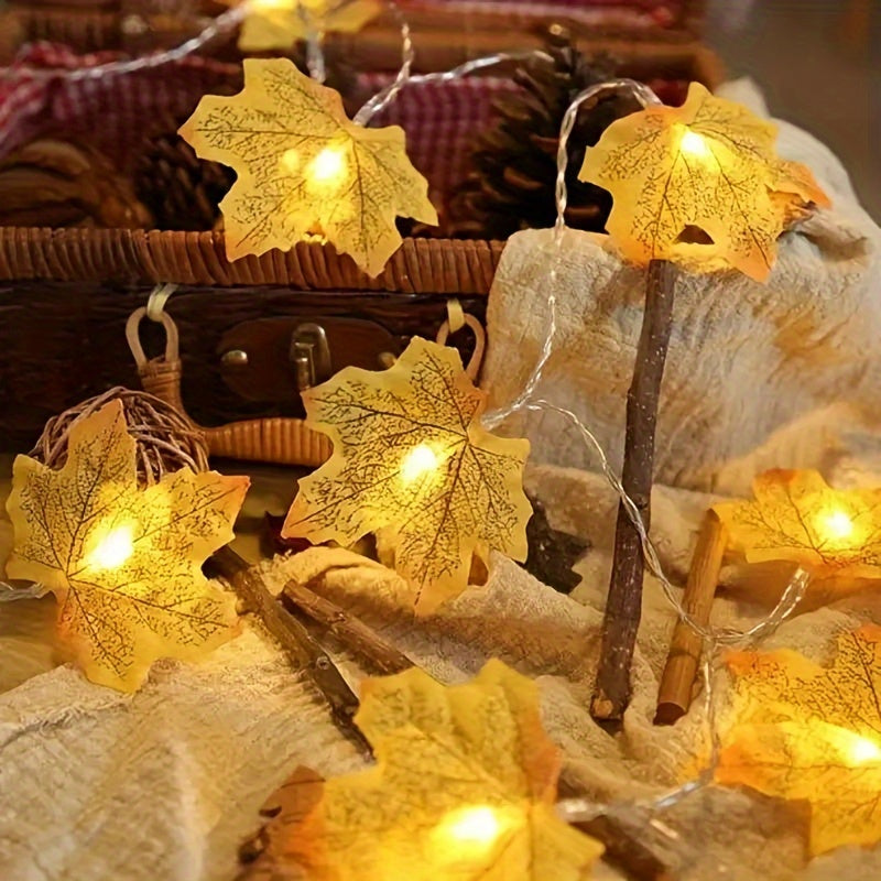 Autumn Maple Leaf String Lights Battery-Operated LED Fall Foliage Decor for Halloween Thanksgiving