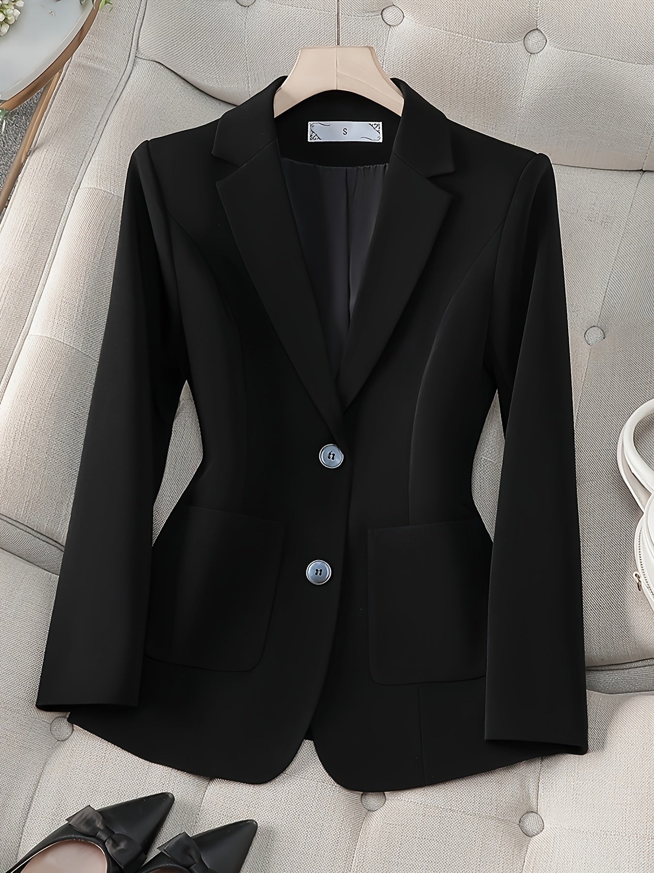 Women's Black Korean Style Blazer Casual Single-Breasted Jacket with Lapel
