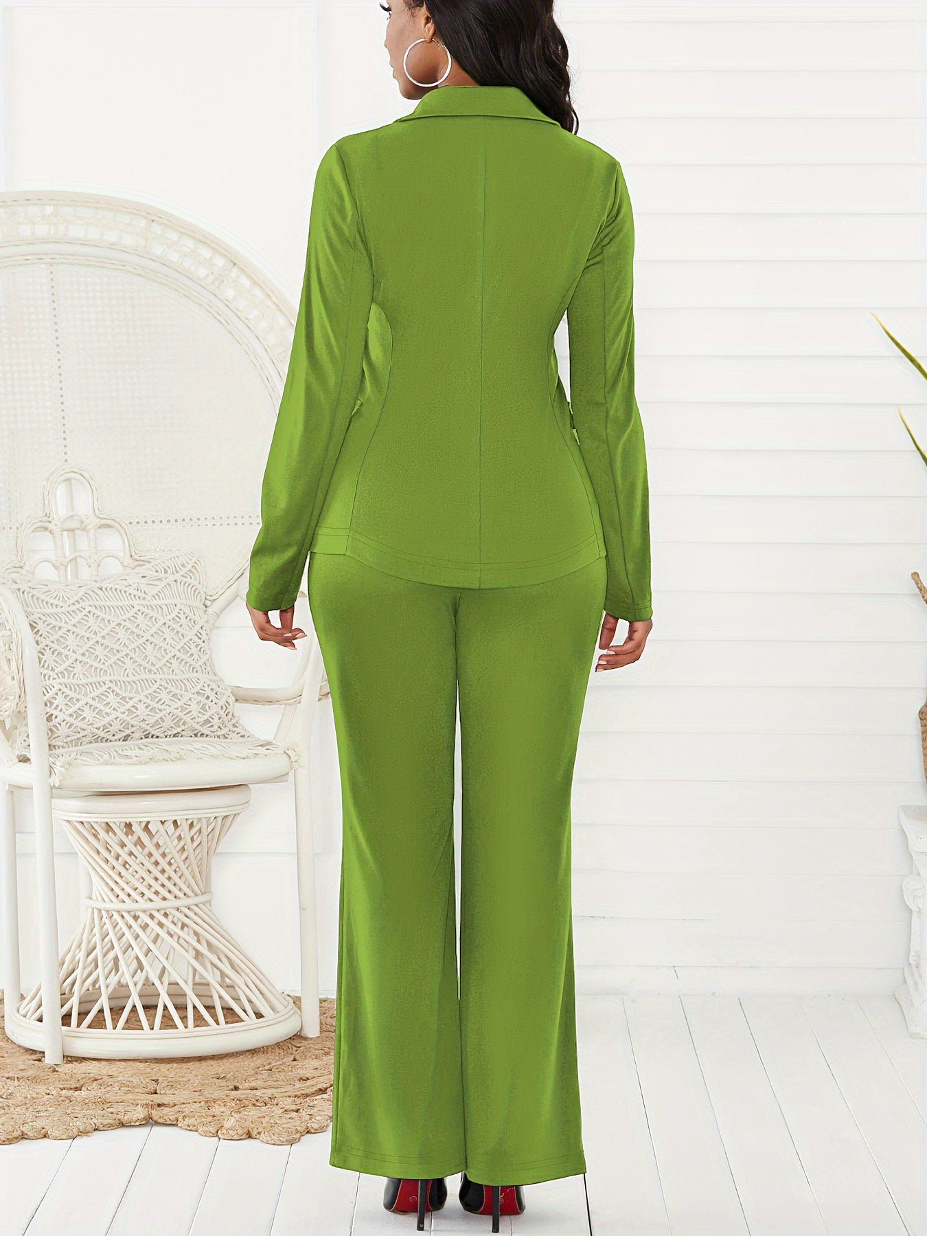 Women's Office Wear Two-Piece Set Slim Fit Blazer and Pants Solid Color Lycra