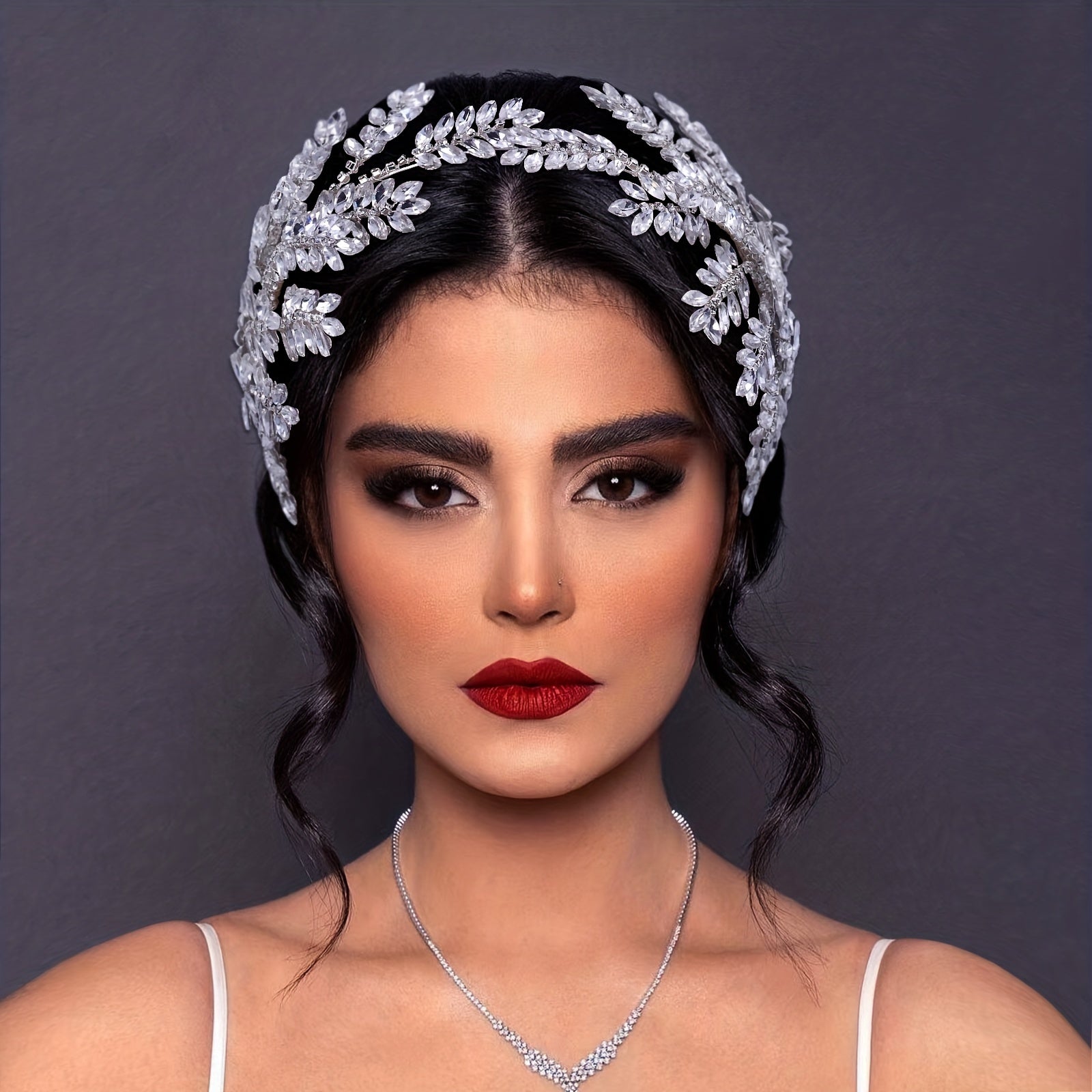 Bridal Wedding Crown with Rhinestone Inlays Hair Hoop Headband for Brides