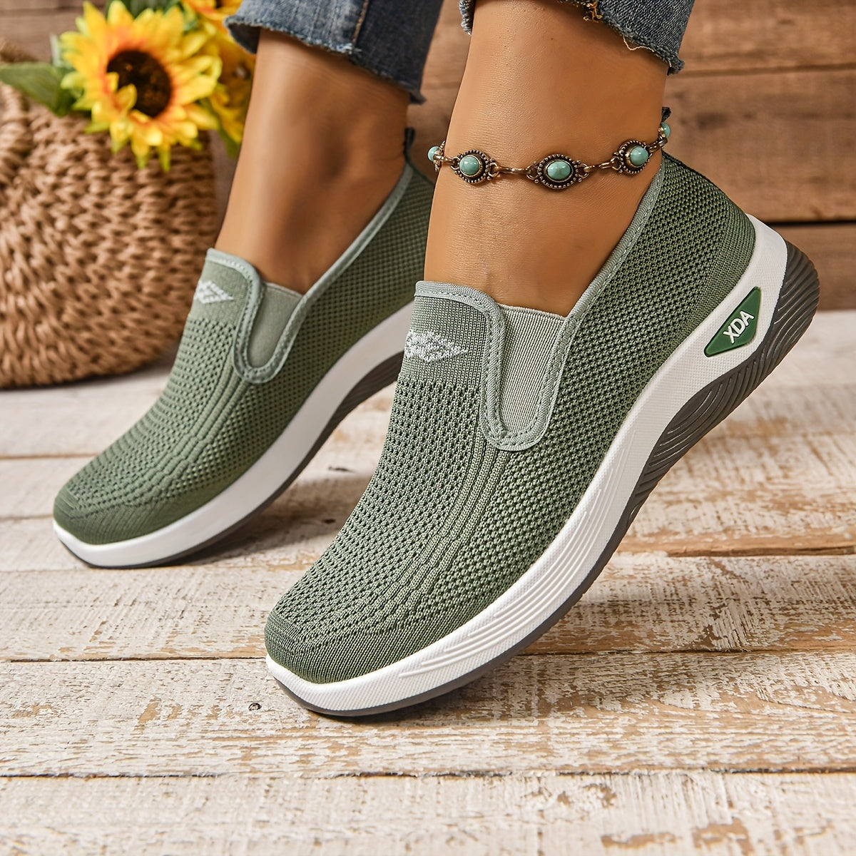 Women’s Casual Sneakers Low Top Slip-On Solid Color Fabric Rubber Sole