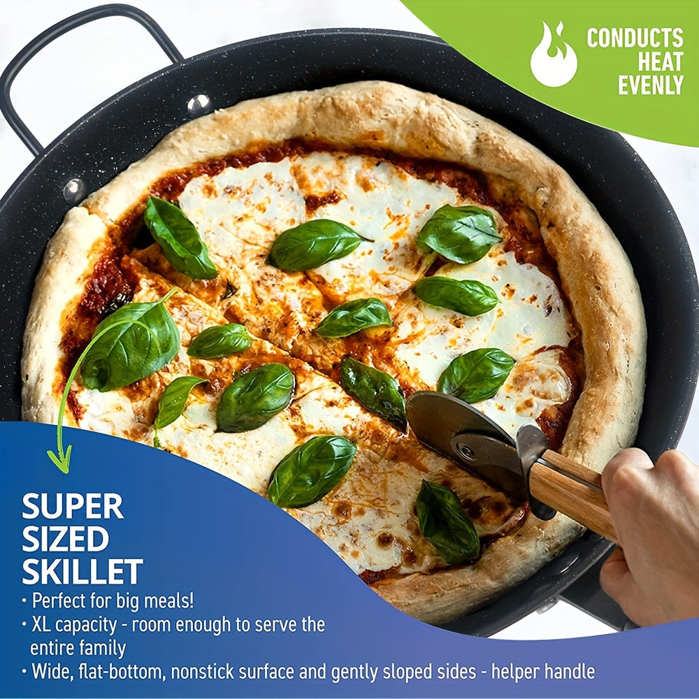 Cast Iron Wok 12.5 Inch with Stone Coating Non-Stick Dual Handles Suitable for Gas Electric Oven Induction