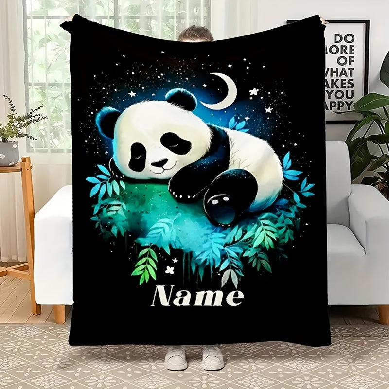 Personalized Cozy Panda Print Flannel Blanket Hypoallergenic Machine Washable Multipurpose