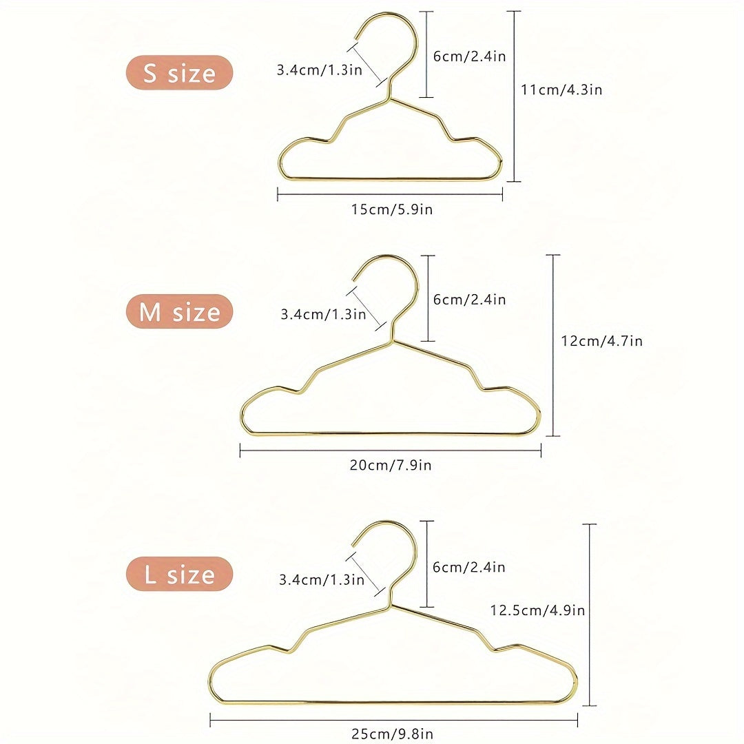 Juego de 10 perchas de metal dorado para ropa de niños para ositos de peluche y muñecas