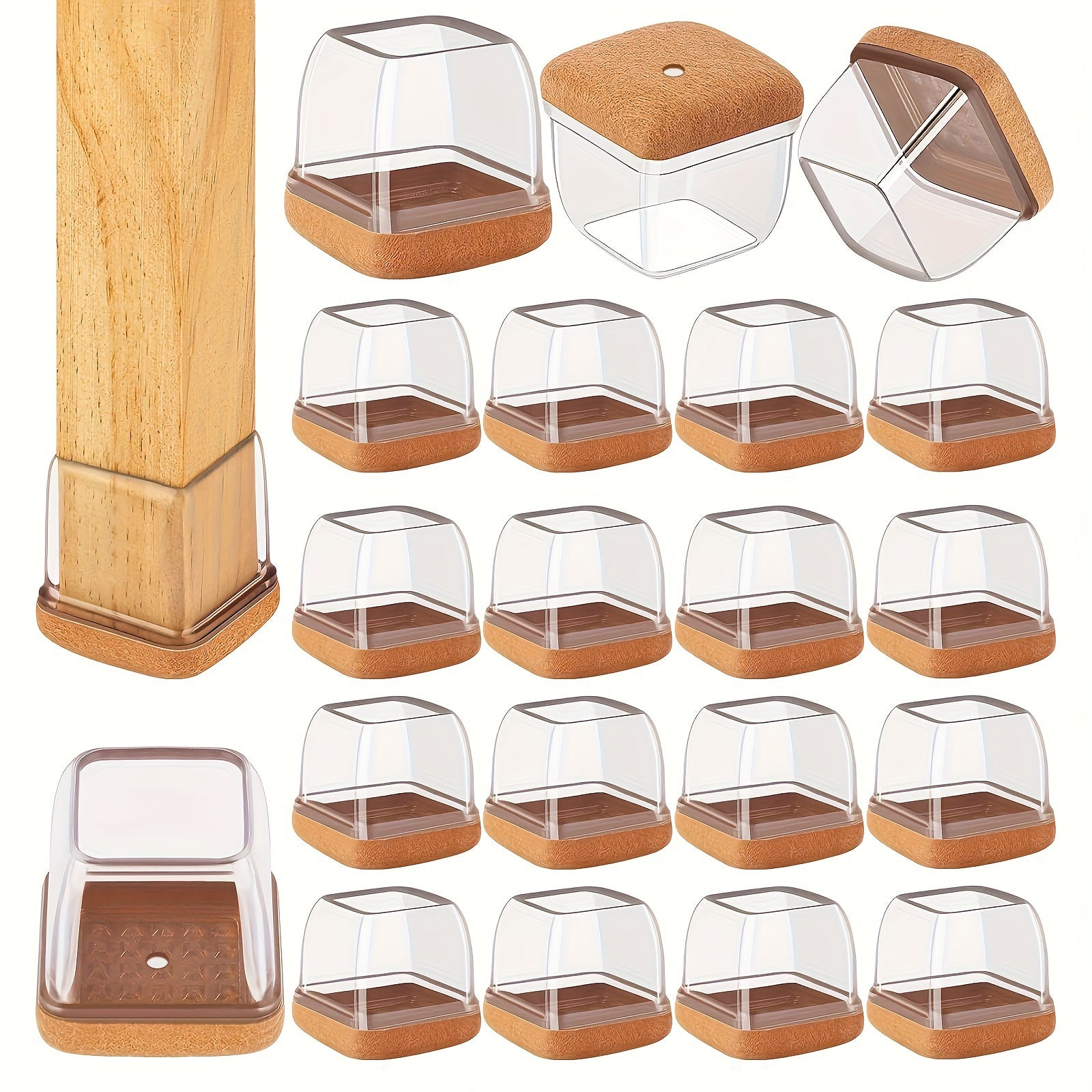 8 dona kvadrat mebel stakanlari to'plami, felt bilan qoplangan, sirpanmaydigan, stul oyoqlarini himoya qilish uchun
