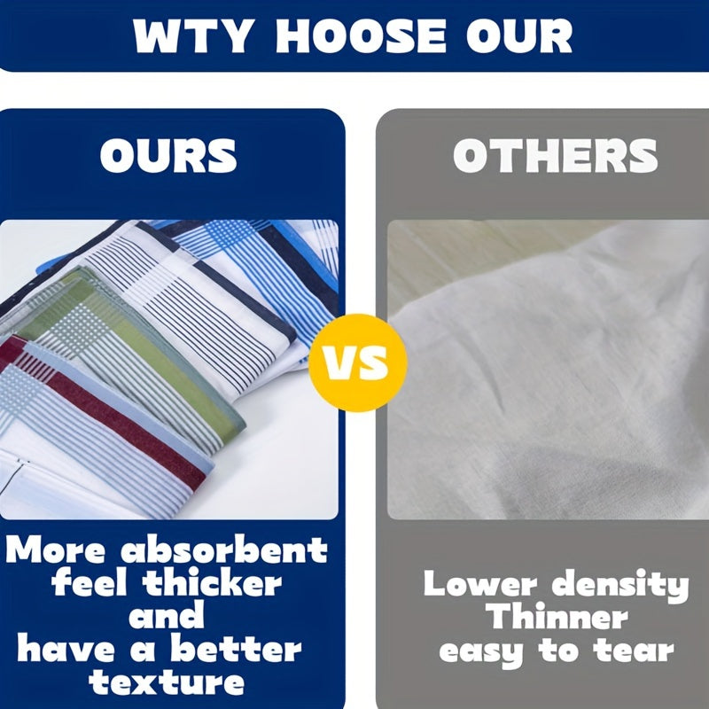 Juego de 12 pañuelos de algodón con diseño clásico, absorbentes y duraderos para hombres y mujeres