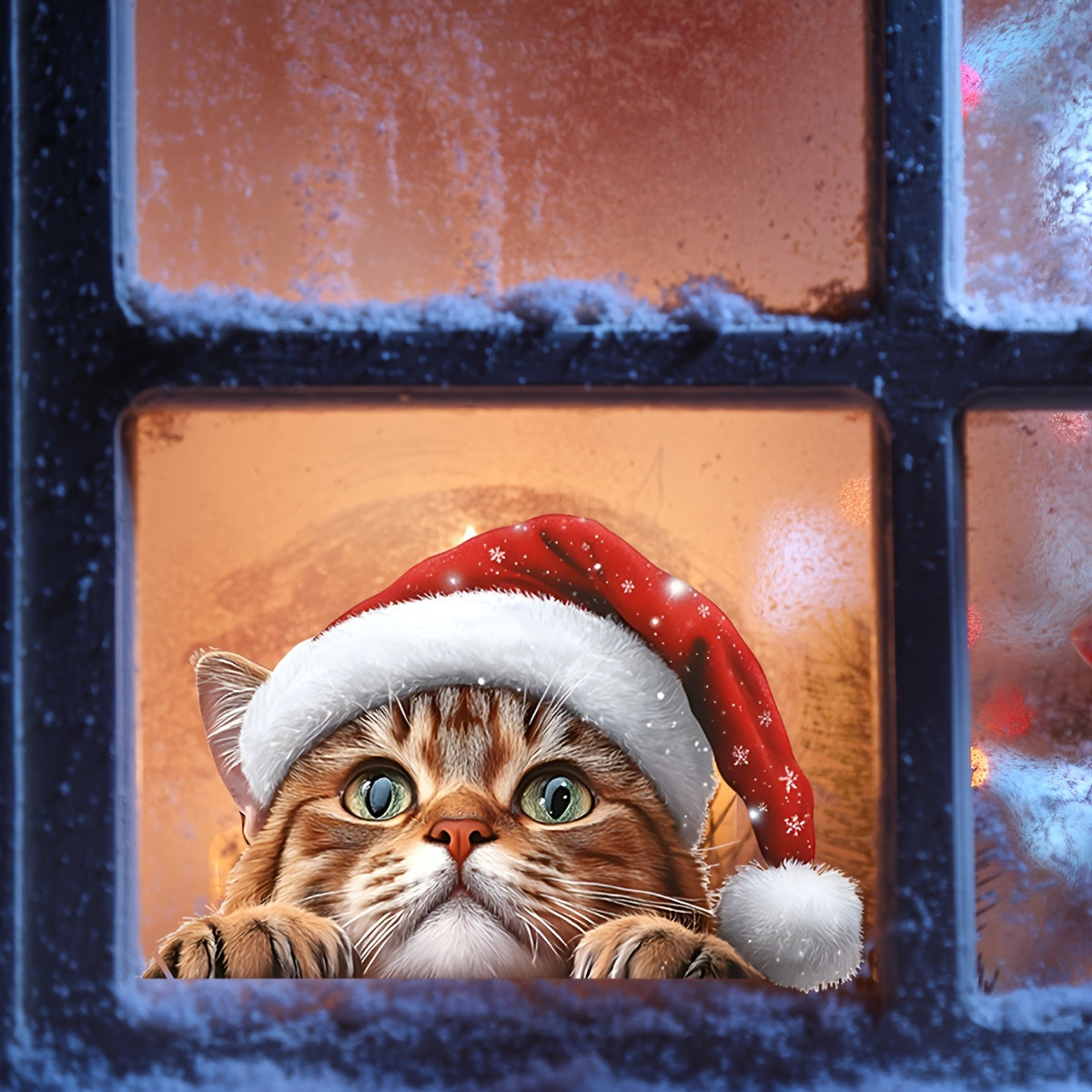 Double-Sided Christmas Hat Kitten Static Window Sticker 20x30cm Glass Decoration