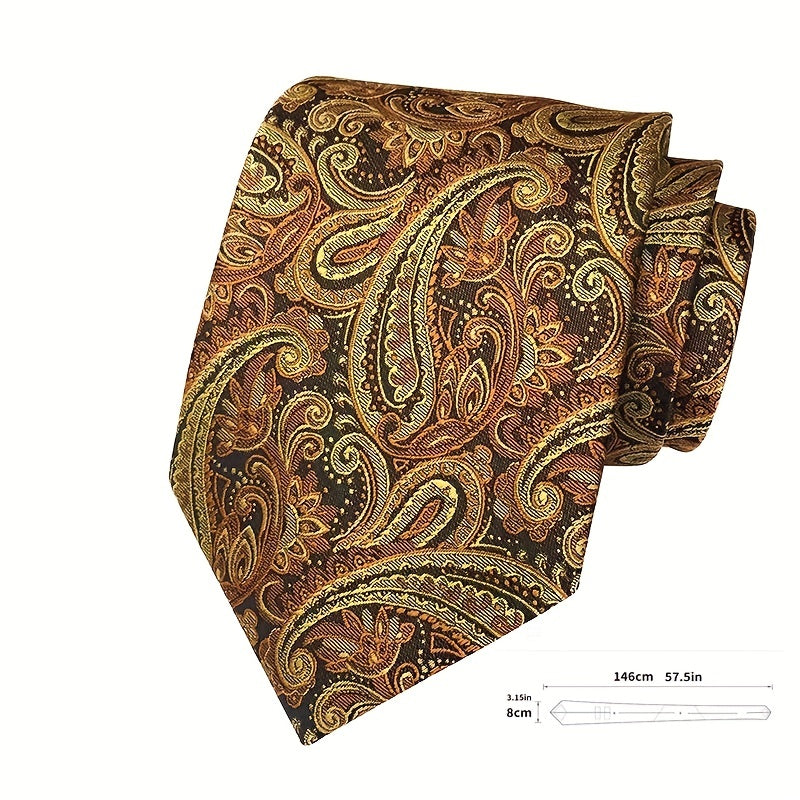 Set of 3 Paisley Jacquard Woven Neckties with Cufflinks and Pocket Squares for Men