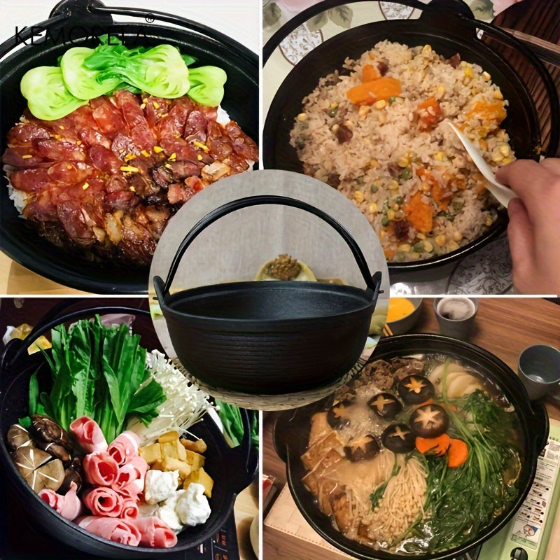 Cast Iron Stockpot with Wooden Lid, Non-Stick Sukiyaki Pot, Outdoor Camping Cookware
