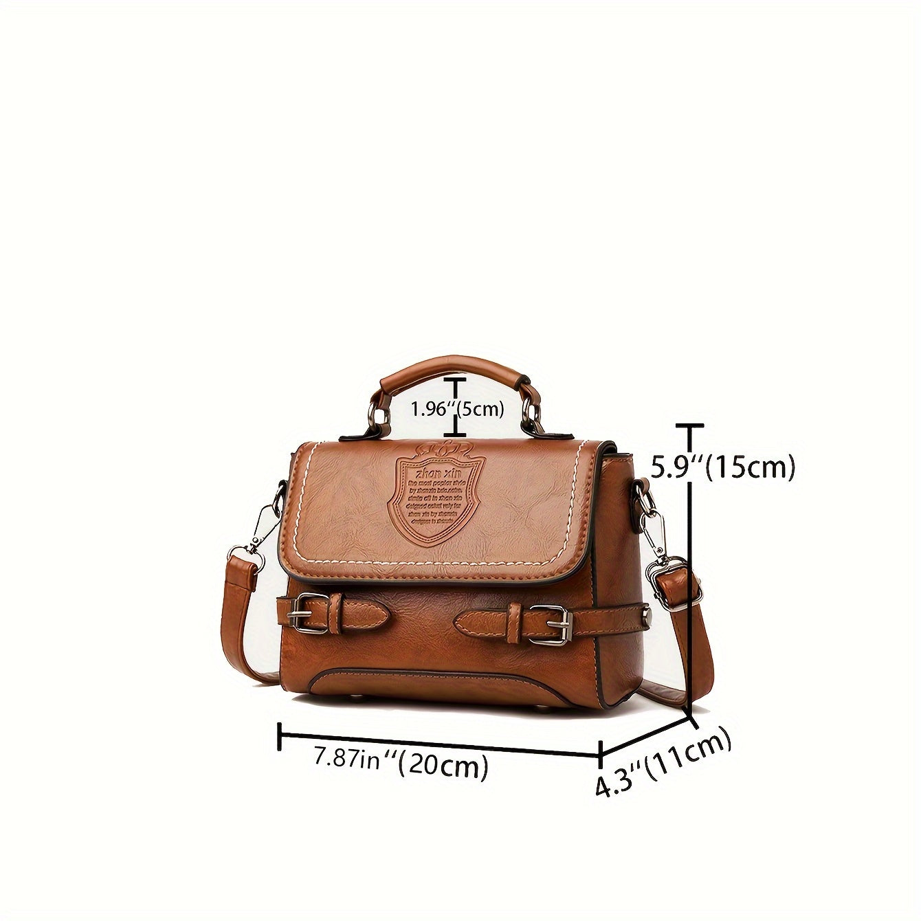 Vintage Black and Dark Brown PU Crossbody Bag for Women with Embossed Letter Badge