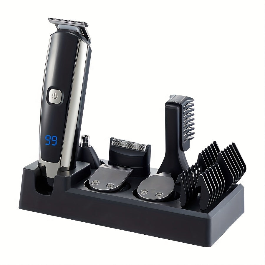 6-in-1 Hair and Beard Trimmer Set with LCD Display USB Rechargeable Body Grooming Kit