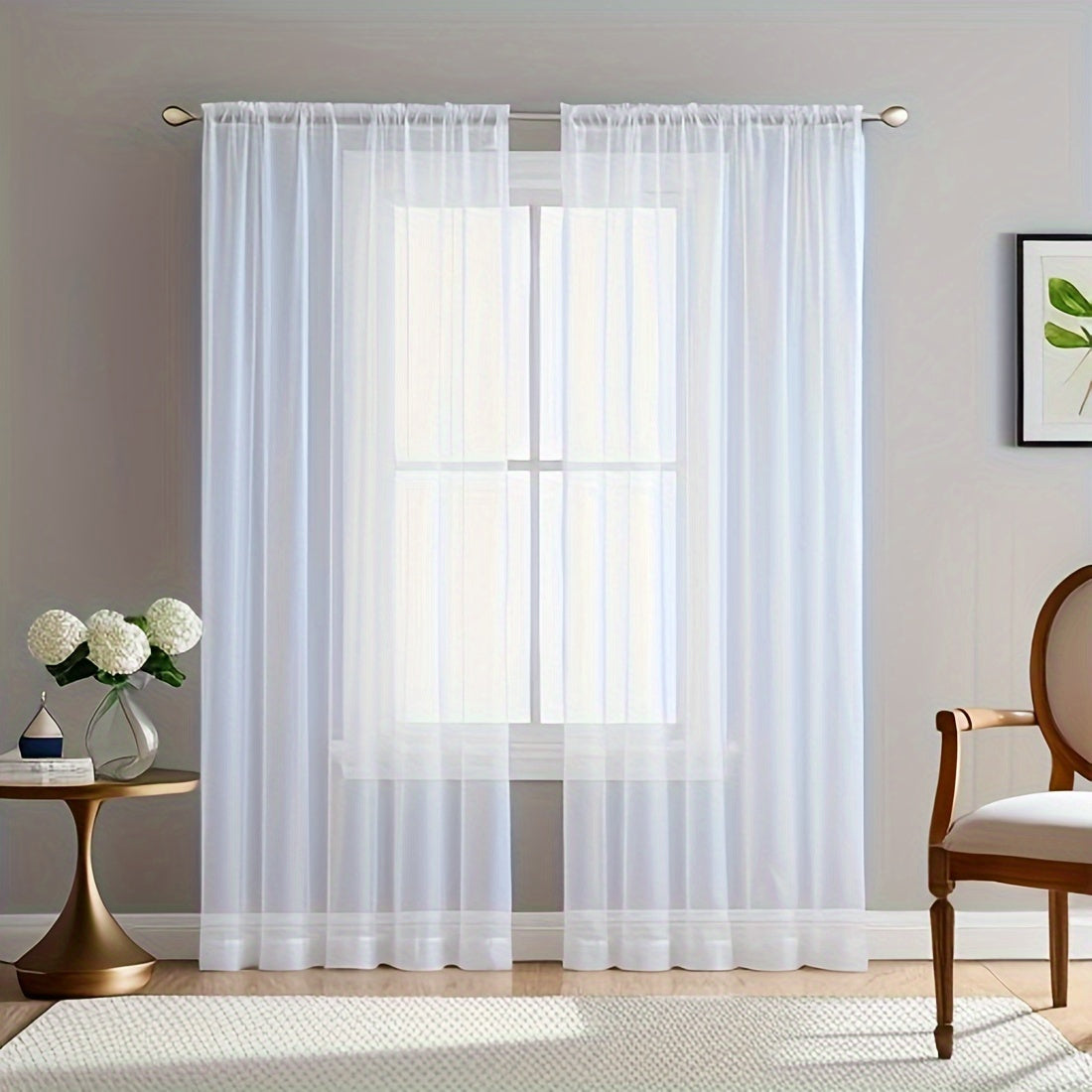 Cortinas de voile transparente blancas 54x84 pulgadas con bolsillo para barra para cocina, dormitorio, sala de estar