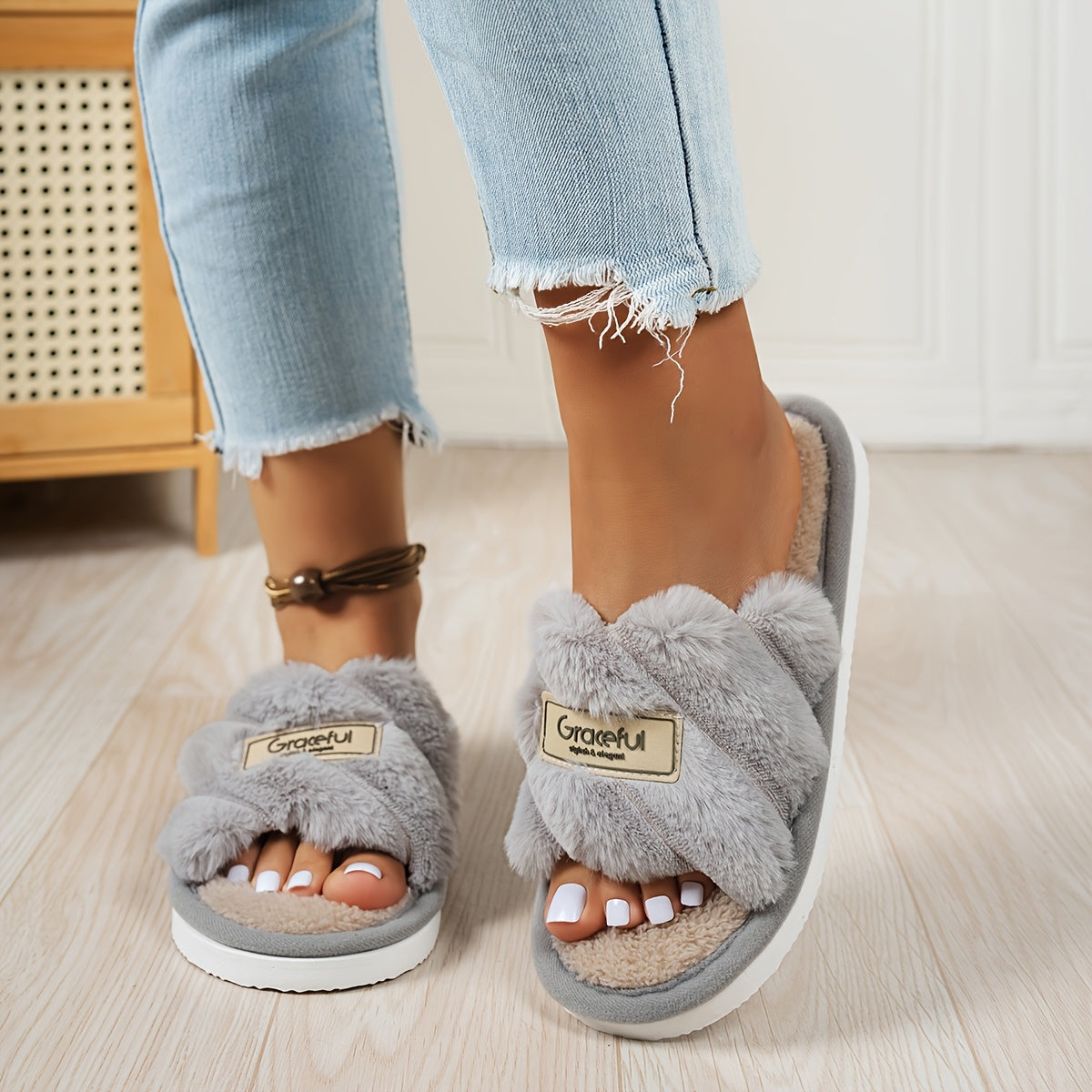Women's Indoor Soft Slip-On Open-Toe House Slippers