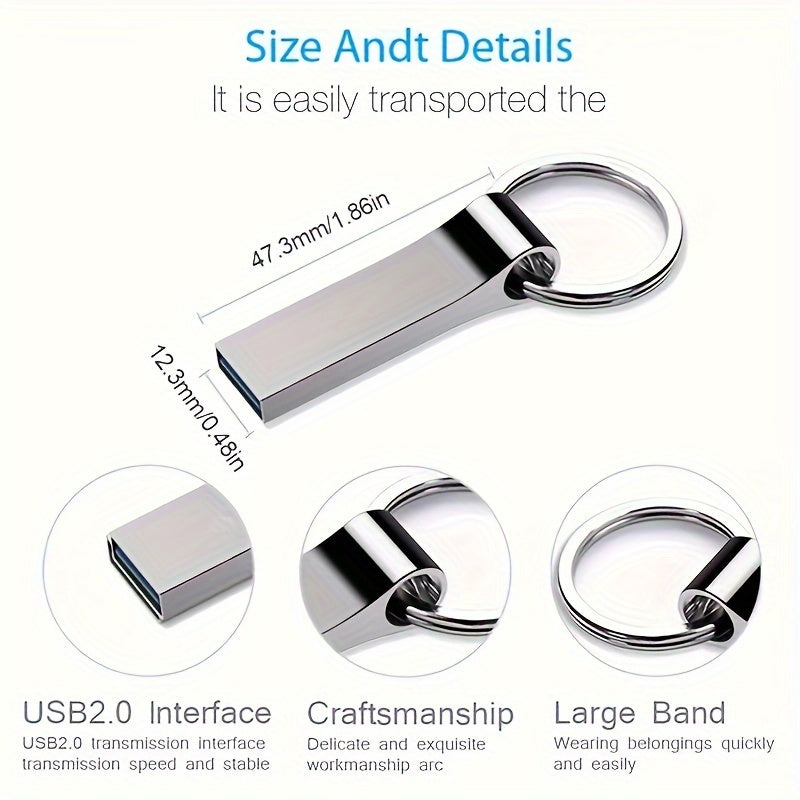 High-Speed USB 2.0 Flash Drive 128GB 64GB 32GB Metal Keychain Storage Data Transfer