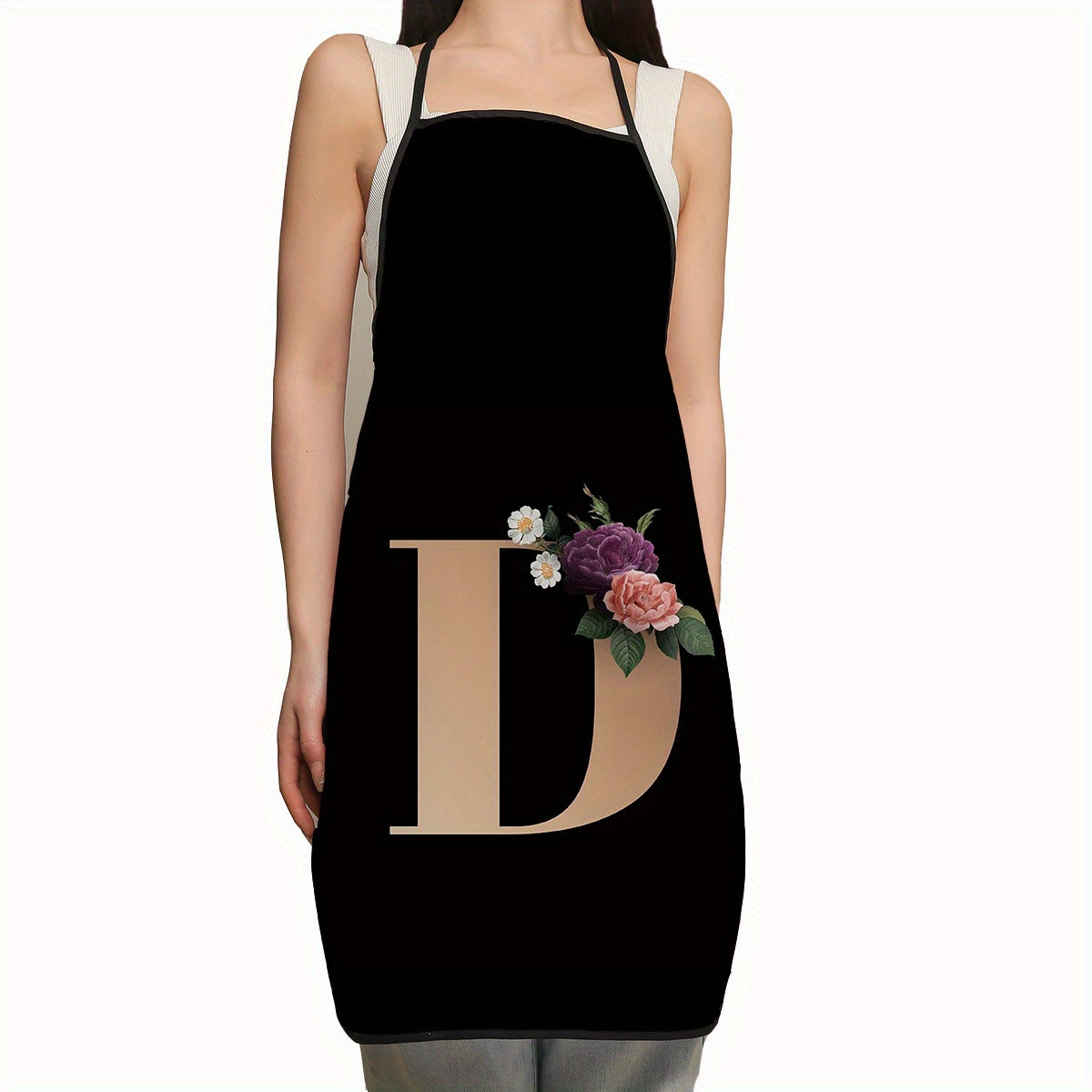 Polyester Apron with Adjustable Suspenders and Letter Flower Pattern for Restaurant Waiters and Chefs