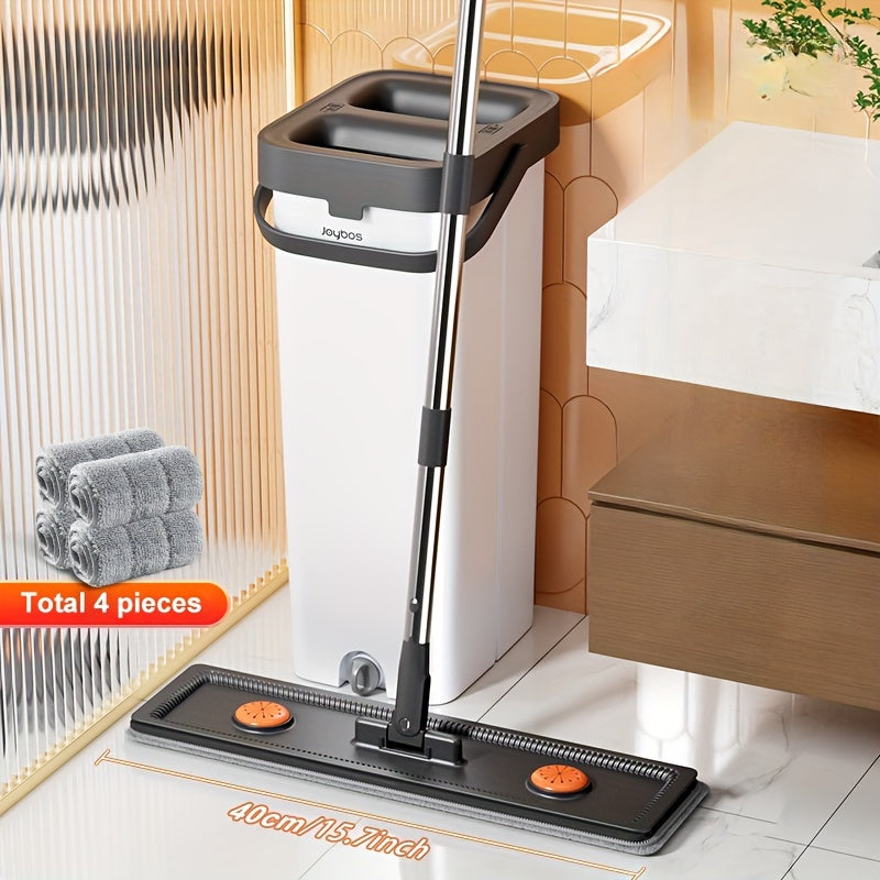 Ushbu tekis mop katta o'lchamda bo'lib, idish va qirqish bilan jihozlangan, qo'lsiz tozalash imkonini beradi. U ho'l va quruq tozalash vazifalariga mos keladi va to'rt ta mato bilan ta'minlangan. Uzunroq tutqich esa oson harakatlanishni ta'minlaydi.