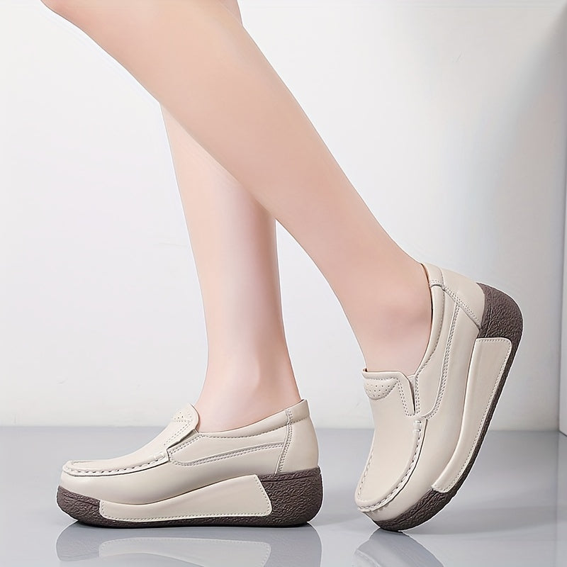 Women's Wedge Loafers Leather Comfortable and Elegant Shoes