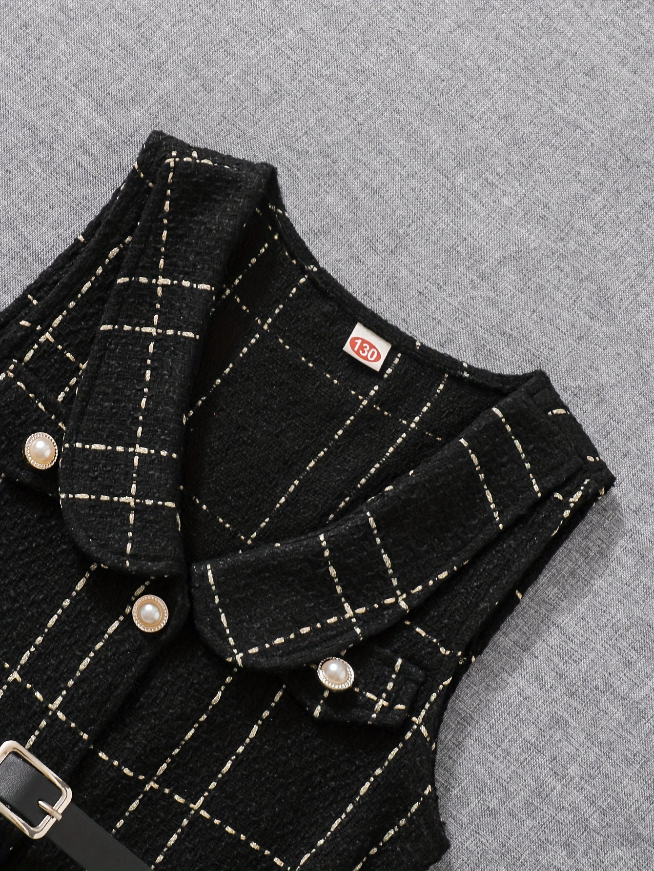 Детский комплект из платья в клетку и топа с высоким воротником, полиэстеровая смесь, весна-осень, для прогулок на улице