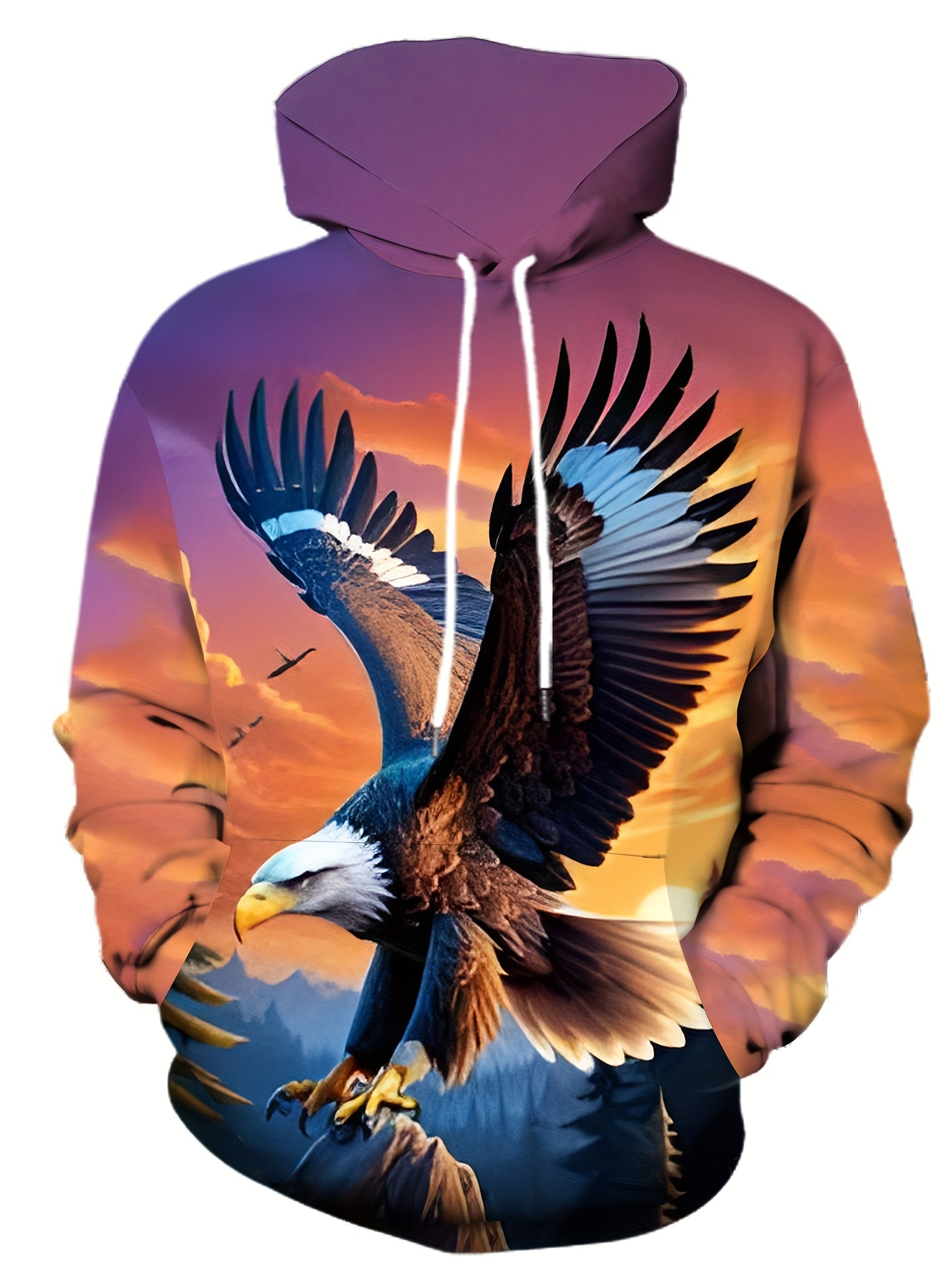 Plus Size Men's Eagle Graphic Print Hoodie with Kangaroo Pocket Casual Outerwear