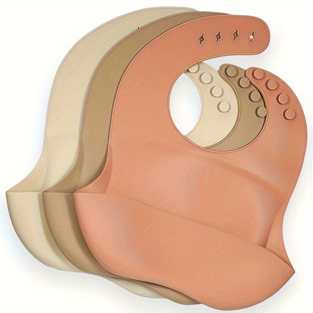 Baby Silicone Bibs Solid Colors Waterproof Adjustable Soft BPA-Free Food Catcher