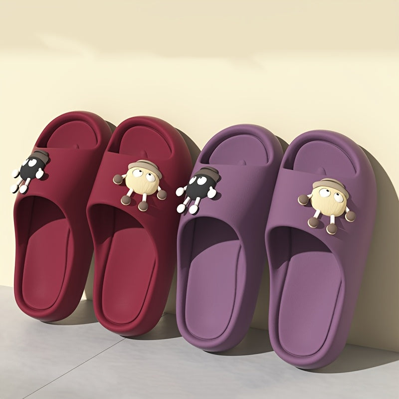 Women's Cartoon Bear Slip-On Slippers with Cushioned EVA Sole Black Red