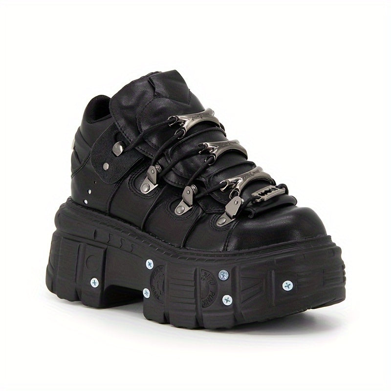 Women's Gothic Black High-Top Sneakers with Platform Heel Non-Slip Rubber Sole