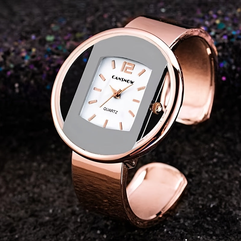 Women's Wristwatch with Hollow Dial Alloy Round Analog Display Button Battery