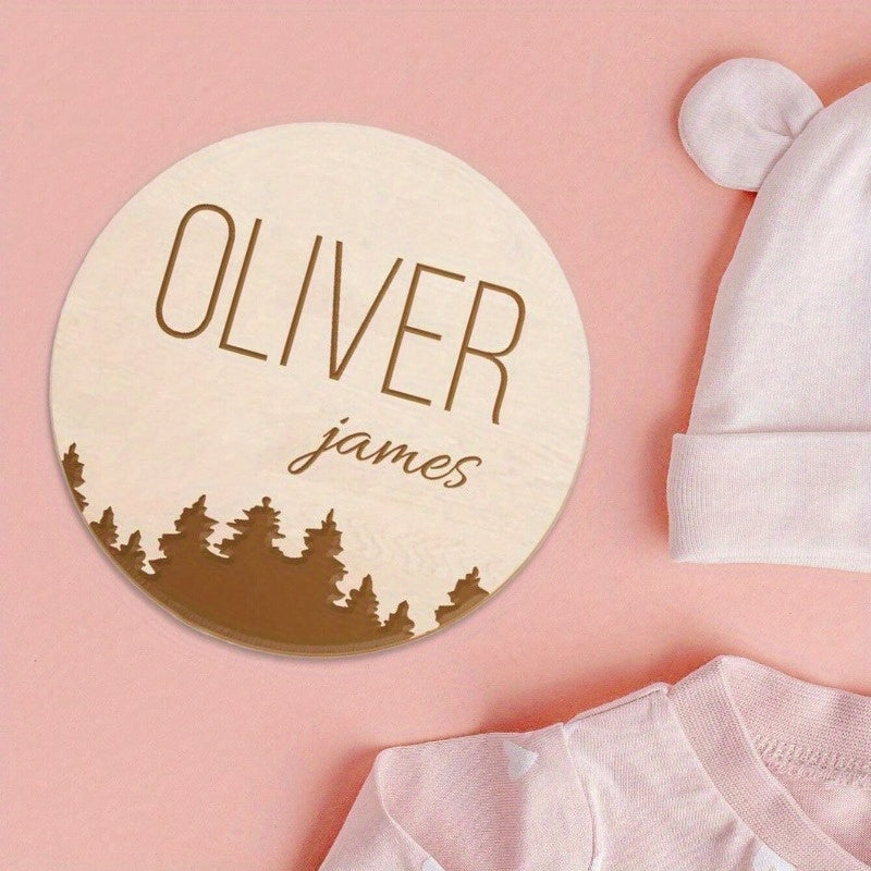 Personalized Round Wooden Sign Birth Keepsake White with Name and Footprint