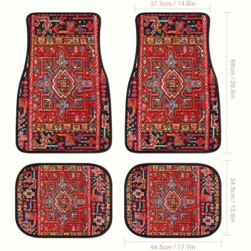 Car Floor Mats 2D Flat Vintage Ethnic Style Universal Fit 4 Pcs