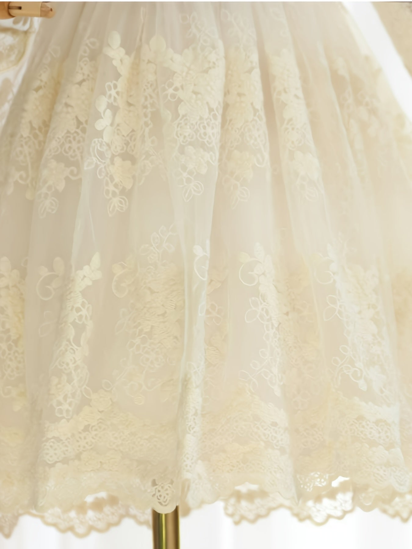 Girls' Lace-Trimmed Princess Dress with Mesh Collar Long Sleeves for Spring Autumn