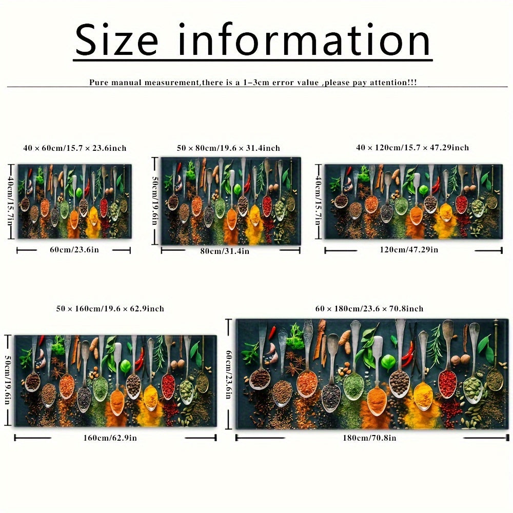 Set of Kitchen Spoons Spices Welcome Mat Non-Slip Bathroom Floor Carpet