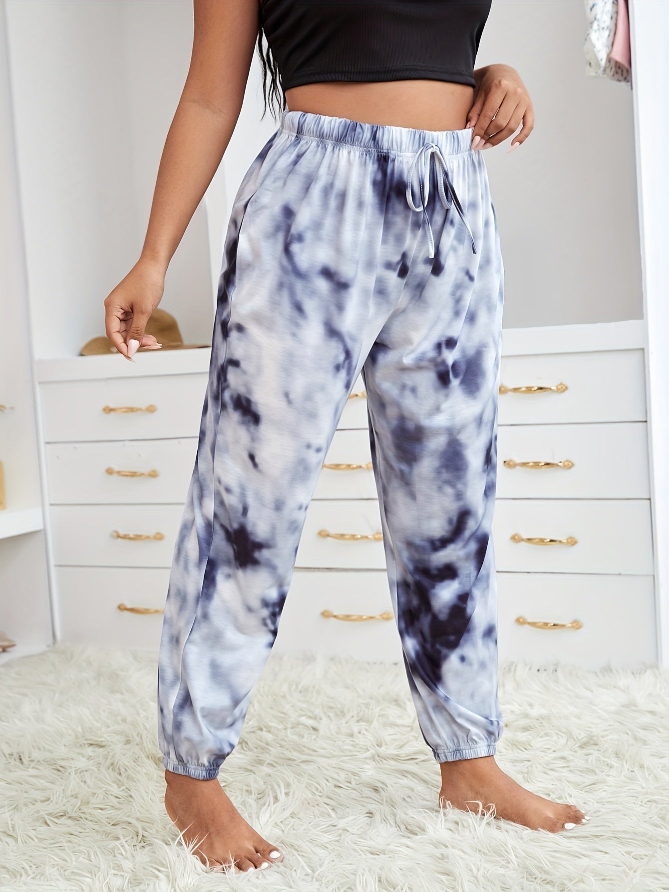 Plus Size Women's Tie Dye High Waist Sleepwear Joggers