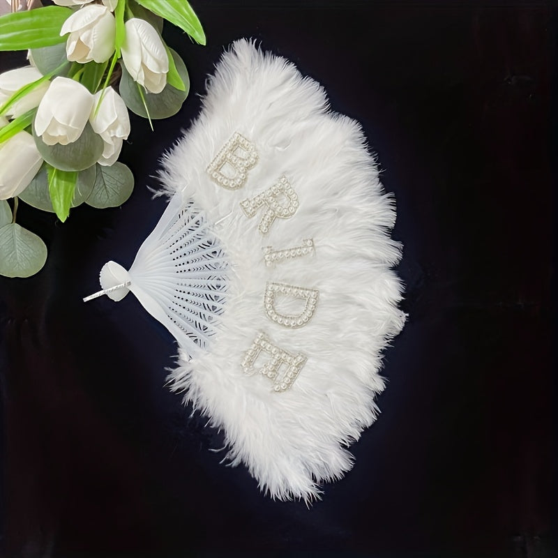 White Pearl Rhinestone Handheld Fan 13-Inch for Weddings and Bridal Events