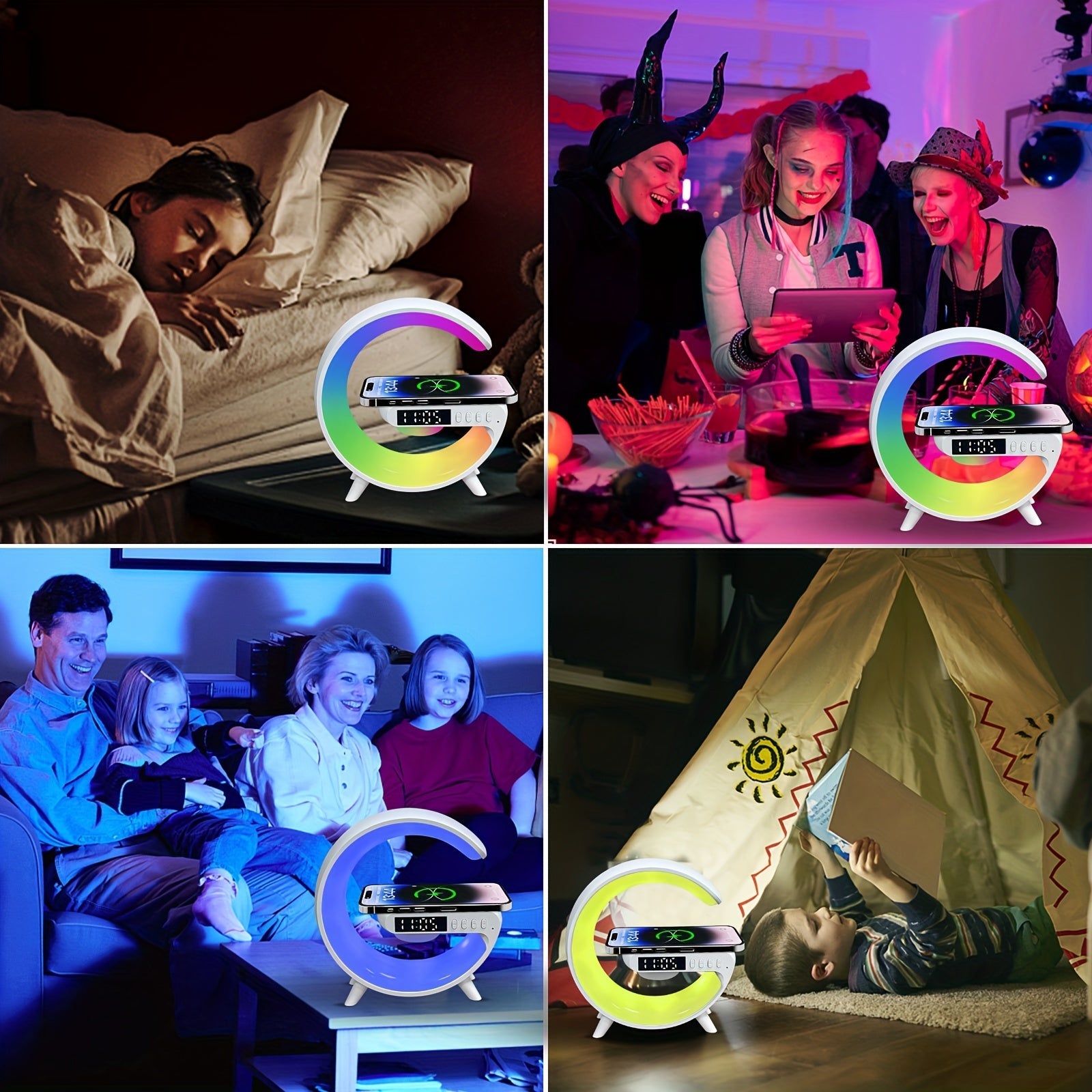 Multifunctional Alarm Clock with Sunrise Light Wireless Charging Bluetooth Speaker and Timer