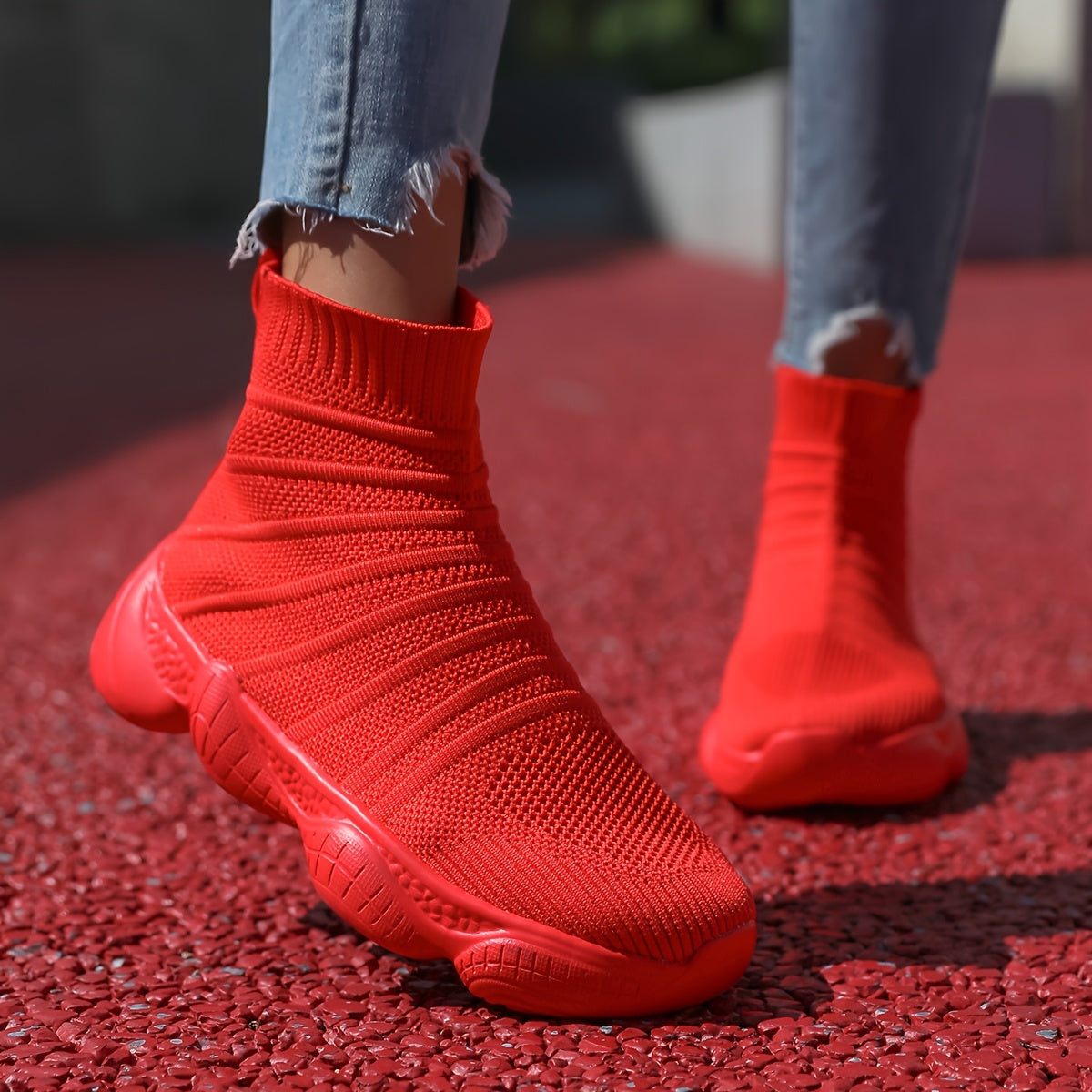 Women's Slip-On Platform Mid-Calf Boots Breathable Fabric All-Season Light Blue