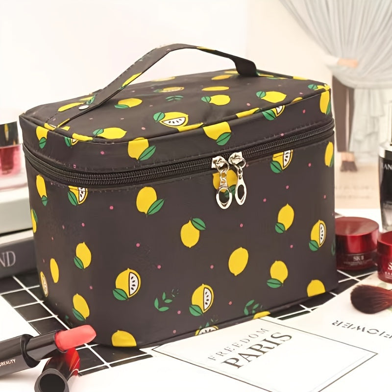 Bolsa de maquillaje de lona impermeable de gran capacidad con cremallera y diseño plegable