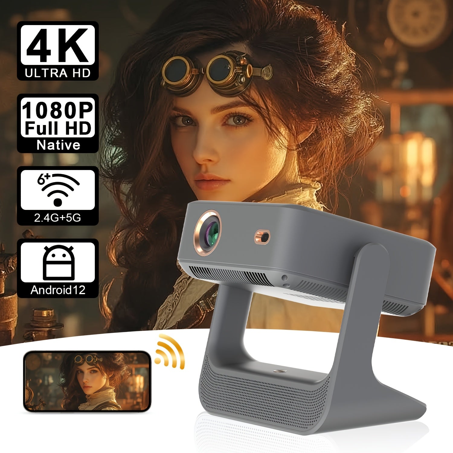 Портативный 4K сенсорный проектор с автофокусом, WiFi6, 1080P, домашний кинотеатр