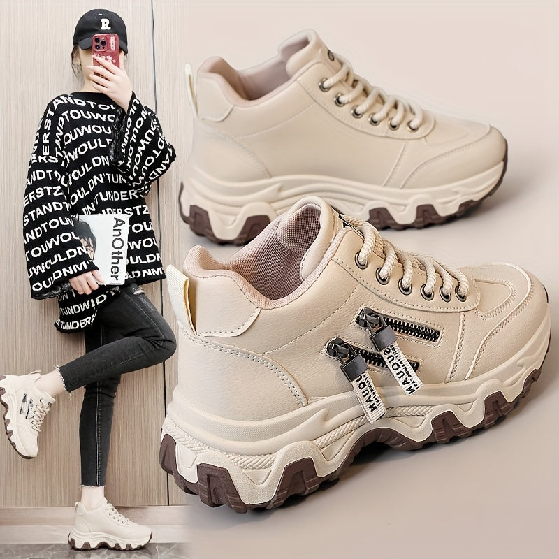 Women's White Platform Sneakers with Cushioned Sole and Chunky Design