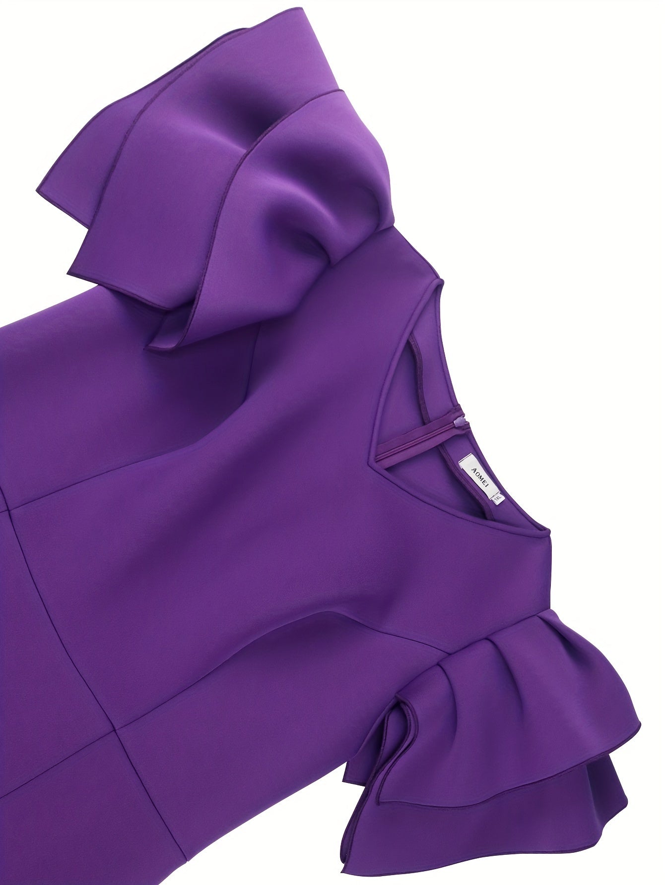 Women's Elegant Bodycon Evening Dress with Petal Sleeves & High Slit Purple