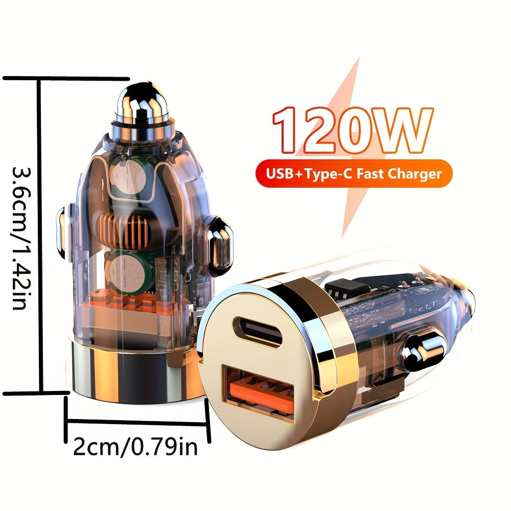 Universal USB-C Fast Car Charger 120W Male to Male Connector Travel-Friendly