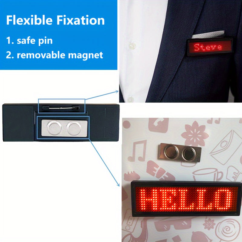 Rechargeable Wireless LED Badge 48x12 Pixel Matrix Display App-Controlled Customizable for Events Nightclubs Hotels