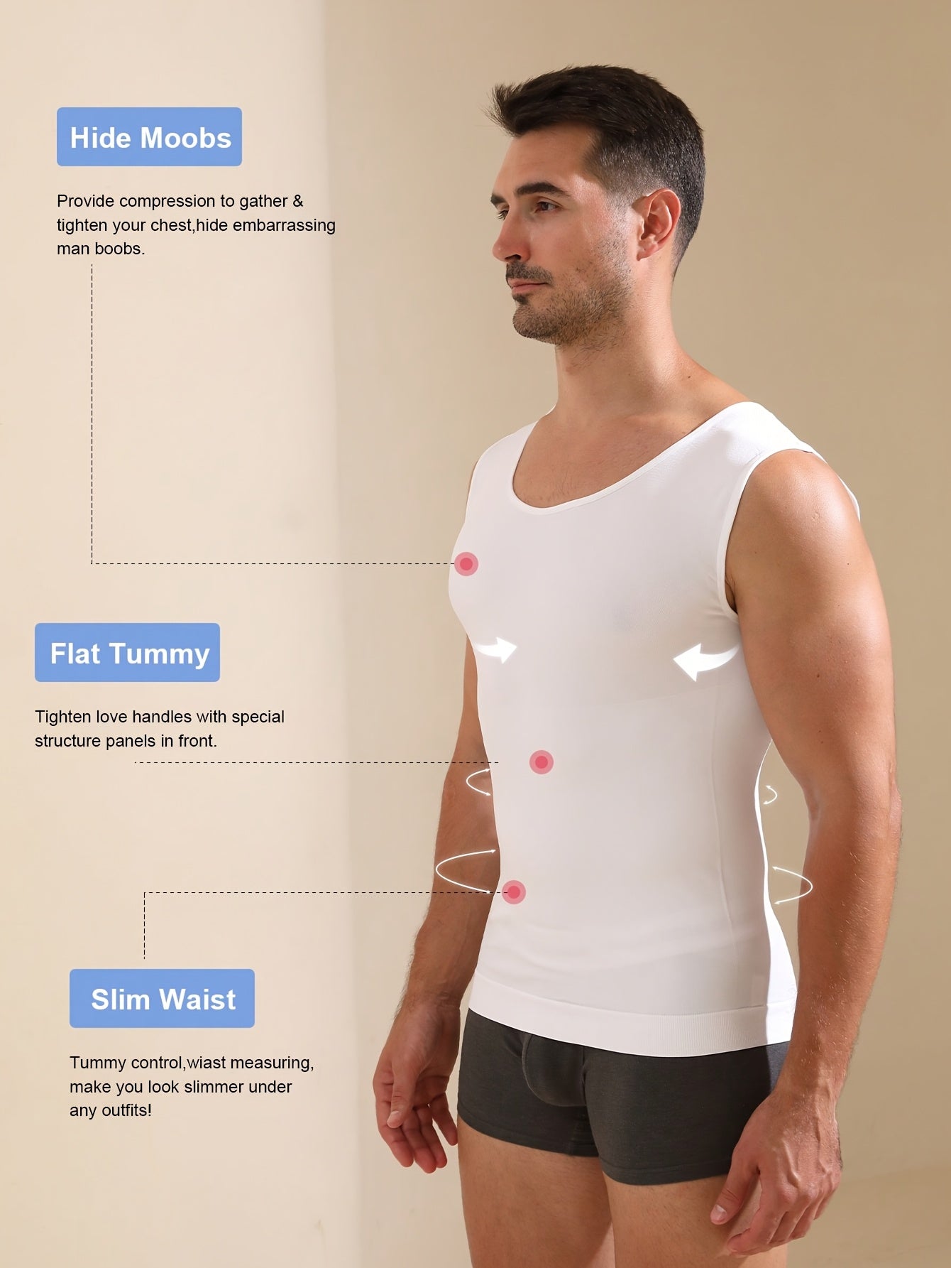 Men's Compression Tank Top High Stretch Knit Crew Neck Sleeveless Tummy Control Moisture-Wicking