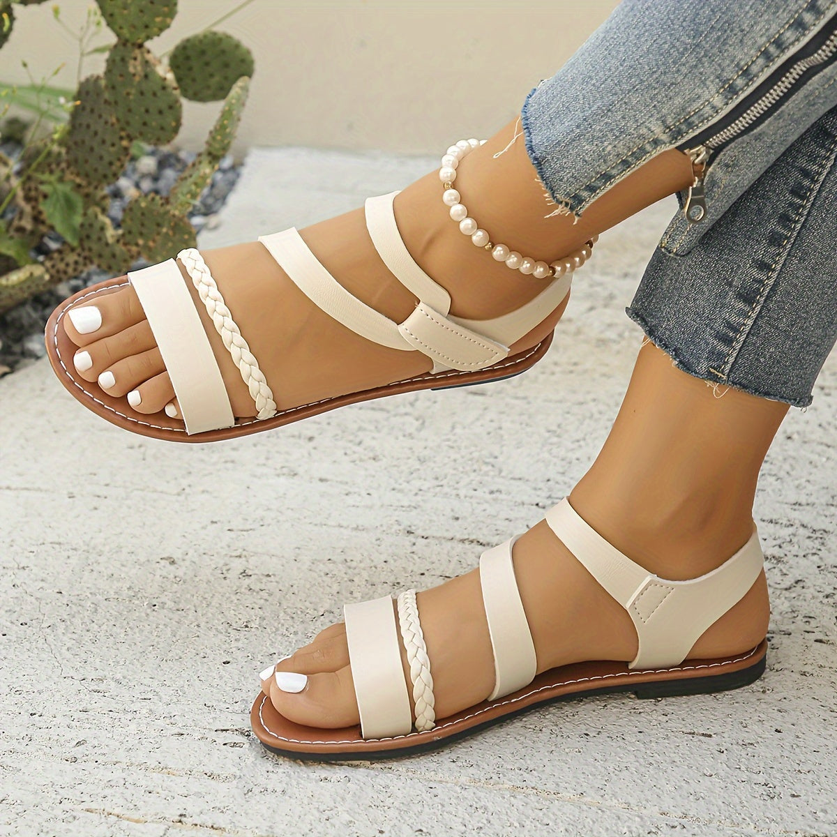 Women's Braided Flat Sandals Open Toe Summer Shoes Lightweight Buckle Strap
